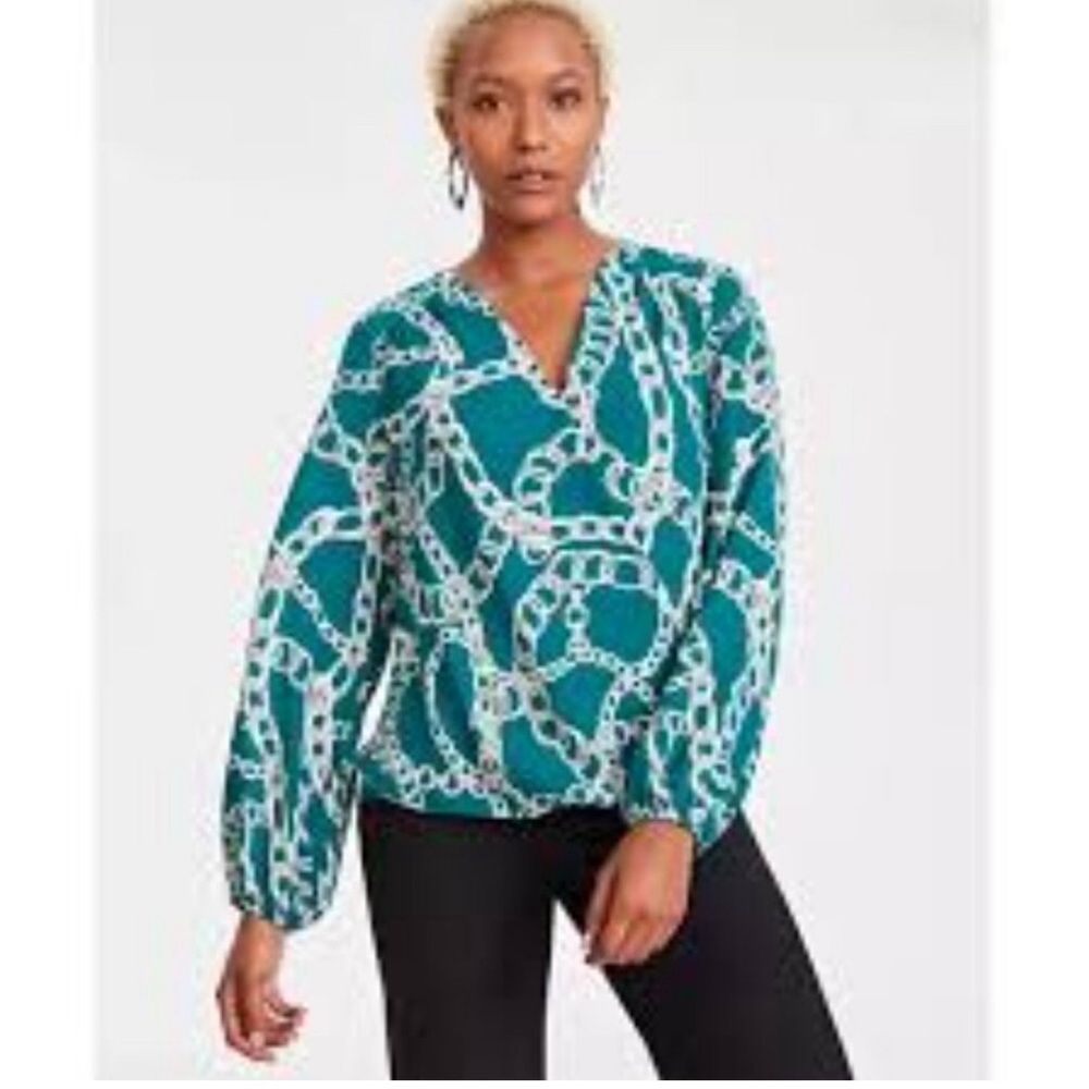 INC 💚💚💚Teal Chain Print Blouse